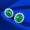 Orecchini a lobo SpringLady Vintage Argento sterling 925 ovale 10 12MM Pietra preziosa di giada verde Goccia fine per le donne Gioielli per feste di nozze