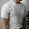 M-3XL T-shirt lavorata a maglia premium da uomo Casual Coreano Streetwear Khaki Manica corta Slim Tinta unita O Collo T-shirt Estate