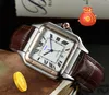 Luxury Square Tank Roman Botton Twire Drawing echnology Orologio Movimento al quarzo Uomo Ora Giorno Data Cinturino in pelle marrone nero Cronografo sportivo Orologio da polso regali