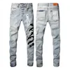 Designer Mens Jeans purple jeans Hiking Pant Ripped Hip hop High Street Brand Motorcycle Embroidery Close fitting Slim Pencil Pants