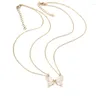 Pendant Necklaces 2pcs/set Enamel Butterfly For Women Gold Color Silver Chain Necklace Friend Party Jewelry Gift