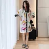 Women's Sleepwear Pajamas Ice Silk Nightdress Summer Satin V Neck Nightwear Cardigan Plus Size Home Wear Pijamas Women Sleeping