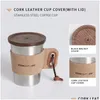 Cups Saucers 280Ml Stainless Steel Coffee Cup With Cork Leather Er Black Walnut Lid One Person Quota Outdoor Portable Drop Delivery Ho Otc3F