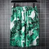 Fatos masculinos com estampa tropical camisa shorts conjunto folhas havaianas com cordão elástico cintura verão