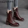 Buty marka elegancka kobieta buty kostki jesienne zima ciepłe oryginalne pu skórzane impreza biuro Promowe buty super high retro buty kobieta