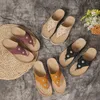 Sandales à talons compensés pour femmes, tongs à bout ouvert, plateforme ronde, pantoufles à décor floral, tongs d'intérieur et d'extérieur