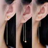 Dangle Earrings 2024韓国kpopロングワイヤーラインスレッドチェーンストレートハンギングタッセルダブルホールは珍しいものです