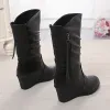 Stivali 2023 Nuovi stivali spessi donne donne autunno inverno midtube stivale stivali zeppe da donna scarpe calde in pelle