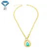 Pendant Necklaces Small Luxury Oval Emerald Colored Copper Inlaid 5A Zircon Necklace For Women XIAN Gems