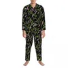 Mäns Sleepwear Pink Floral Print Pyjamas Man Green lämnar söt mjuk nattkläder Autumn 2 Pieces Vintage Oversize Design Set