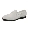 Casual Shoes White Men Fashion Flat Bottom Loafers Comfy Leather Drive Footwear Men's Slip On Walk Lazy