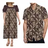 Partykleider Schöne polynesische Kleidung Samoanisches Midikleid mit quadratischem Kragendruck Süße Puffärmel mit Herren-Aloha-Hemd-Paaranzug