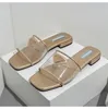 Fashionabla transparenta tofflor En linjestrap Lågklackar Sandaler för kvinnors skor Slipper för avslappnad ytterkläder tjock klackade sommarstrand fritid