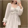 Kvinnor Sleepwear Nightgown Piece White Elegant Ruffles Dress Style Night Pyjamas Home Korean One Wear Autumn Lace Long Sleeve Drop Del Otcpj