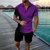 Herrespår 3D Kort ärmdräkt Shorts Beach Tropical Hawaiians Body Mens Dress Set Casual Suits Pinstripe Pants and Vest