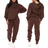 2022 Womens Custom Organic Cotton Crop Top Jogger Pants Sweatshirt 2 Piece Jogging Track Suit Hoodie Set Tracksuit for Women