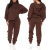 2022 Womens Custom Organic Cotton Crop Top Jogger Pants Sweatshirt 2 stycke Jogging Track Suit Hoodie Set Tracksuit for Women