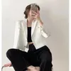 Kvinnors kostymer S-L Kvinnor Blazer Jacket Korta knappar Lossa vårens sommar Autumn Casual Office Work Plus Size Black White