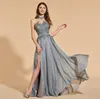 Elegant Evening Formal Dresses 2018 Gray Chiffon Prom Dresses Custom Robes de Demoiselle D039Honneur Golvlängd Robes de Mari4377768