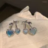 Baumeln Ohrringe Koreanische Mode Blau Mondstein Liebe Herz Ohrring Mädchen Ästhetischen Set Rosa Zirkon Schmuck Großhandel Zubehör