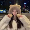 Berets Mulheres Chapéu De Tempo Frio De Pelúcia Macia Fuzzy Mulheres Com Orelhas De Urso Bonitos À Prova De Vento Quente Para O Outono