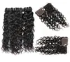 Capelli umani brasiliani 4 pacchi con chiusura 8A onda d'acqua brasiliana con chiusura in pizzo 4x4 Tessuto capelli umani bagnati e ondulati6207443