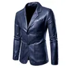 Retro Solid Color Mens Leather Suit Blazer Jacket Men Casual Business Wedding Long Sleeve Coat