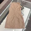 Casual Kleider Hohe Qualität Kleine Duft Nagel Bohrer Kleid Frühling Plaid Luxus Schlank Süße Sexy Party Französisch Ärmellose Frauen Tweed