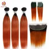 Pruiken Ombre 30 inch bundels met sluiting Recht Menselijk haar Verbrand oranje 2/3/4 bundels met frontaal Gekleurd Braziliaans Remy Applegirl