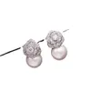 Härlig Diamond Zircon Camillia Flower Pearl Stud örhängen för kvinna Girls Super Glittering Ins Fashion Designer Sier Post