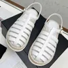 Spring/Summer New Female Designer Romanesque White Sandals Luxury Lamb Belt Buckle Black Slippers Lining Comfortable Soft Classic Rubber Sole Flat Heel Shoes