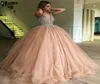 2019 East Arabic Sexy Dusty Pink Ball Gown Prom Dresses Cheer Plunging Crystal Party Evening Dresses Appliques Modest Formal Party2772599