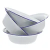 Dinnerware Sets 4 Pcs Baking Pans Enamel Bowl Home Enamelware Basin Creative Container Simple Soup White