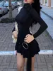 Sukienki swobodne seksowne krótkie sukienki z długim rękawem okrągła szyja bodycon mini impreza Y2K 3D kwiat plisowana