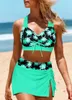 Kobiety stroje kąpielowe Summer High Elastic Bikini Zestaw niebieski nadruk dwuczęściowy koronkowy łuk seksowna plaża Swimsut S-6xl