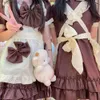 cosplay Anime Costumes Maid dress cute Lolita coffee shop maid costume role-playing uniform Japanese maid brown bow short sleeved cupcake dressC24321