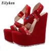 ブーツEilyken 2023 New Gladiator High Heels Platform Wedges Sandals Party Red Bohemian Summer Women Shoes Size 3542