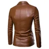 Retro Solid Color Mens Leather Suit Blazer Jacket Men Casual Business Wedding Long Sleeve Coat