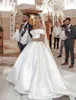 2021 Princess Wedding Dresses Satin Vintage Off The Shoulder Wedding Bride Dresses Long Train White Ivory Wedding Ball Gown