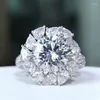 Cluster Ringen Houtros 3 Grote Moissanite Diamanten Ring 925 Sterling Zilver Vonken Bloem Engagement Luxe Sieraden GRA