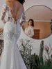 Boho Long Sleeves Mermaid Wedding Dresses Elegant Sheer Scoop Neck Lace Applique Sweep Train Beach Garden Plus Size vestido Backless Bridal Gown de BC12016 0321