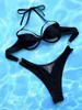 Women's Swimwear Sexy Black Bikini Set 2024 Transparent Mesh Patchwork Micro Swimsuit Cut Out Push Up Beach Bathing Suit Thong