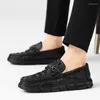 Casual Shoes Crocodile Mönster äkta läder Mäns sommar Lågtop slip-on Men modeplattform