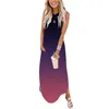 Casual Dresses Tops Gradient Printing Loose 2024 Women's Summer Dress Outfits Sundress STEVELESS Split Maxi With Pocket
