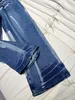 Jean droit et ample imprimé bleu marine pour femme, pantalon en Denim de styliste avec ceinture, livraison gratuite, 2024, 32110