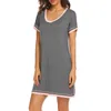 نساء القطن نوم تنفس ناعم مريح يا رقبة قصيرة الأكمام Nightdress Lingerie Home Sleepshirt 240313