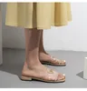 Fashionabla transparenta tofflor En linjestrap Lågklackar Sandaler för kvinnors skor Slipper för avslappnad ytterkläder tjock klackade sommarstrand fritid