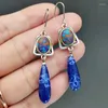 Dangle Oorbellen Boho Delicate Lange Teardrop Marineblauwe Steen Voor Vrouwen Vintage Zilveren Kleur Opaal Oorbel Mode-sieraden