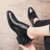 Популярные черные роскошные туфли из лакированной кожи, мужские деловые туфли, вечерние модельные туфли, свадебные модные туфли-броги на шнуровке, БЕСПЛАТНАЯ ДОСТАВКА