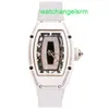 Montre-bracelet automatique en cristal RM Montre-bracelet pour femme Série Rm07-01 Lèvre noire Or rose 18 carats Diamant de neige Montre mécanique automatique en céramique blanche pour femme